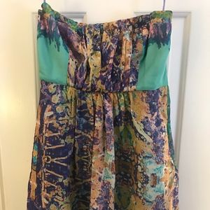 Tibi Strapless Silk Multi-Color Dress, Size 2